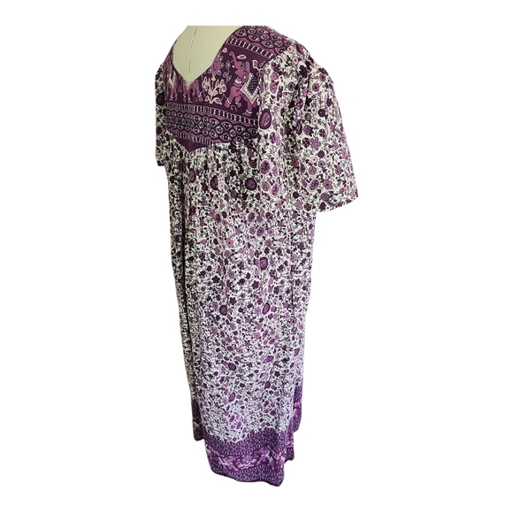Daffodil 100% Cotton Boho Floral Lounge Dress Purple Size Medium - Picture 4 of 9